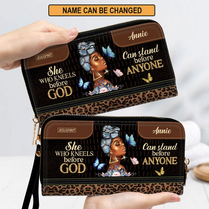 Must-Have Personalized Clutch Purse - She Who Kneels Before God Can Stand Before Anyone NUM484