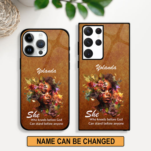 Jesuspirit | She Who Kneels Before God Can Stand Before Anyone | Religious Gift For Christians | Personalized Phone Case PCHN11