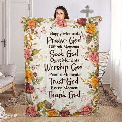 Jesuspirit | Praise God, Trust God, Thank God | Fleece Blanket For Christians | Roses And Butterfly FBH616