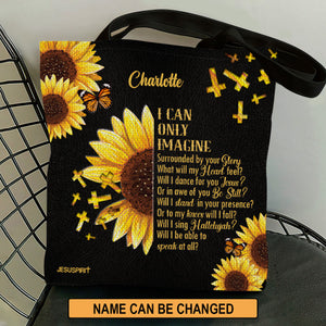 Jesuspirit | I Can Only Imagine | Personalized Tote Bag | Meaningful Gift For Christian People | Cross And Sunflower TBHN153