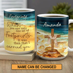 Jesuspirit | Footprints In The Sand | Personalized Cross Ceramic Mug | Thoughtful Gift For Christian Relatives CCMNUHN490