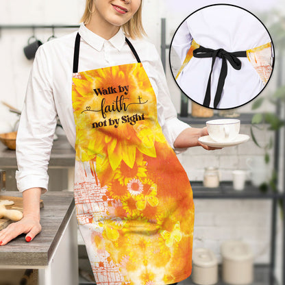 Jesuspirit | Walk By Faith Not By Sight | Religious Gift For Christian People | Sunflower Apron With Tie Back Closure HN120