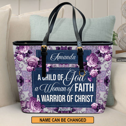 Jesuspirit | Flower And Butterfly | Personalized Purple Large Leather Tote Bag | A Child Of God M19