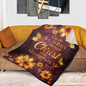 Jesuspirit Fleece Blanket |  I Can Do All Things Through Christ | Philippians 4:13 | Flower And Butterfly FBHN621