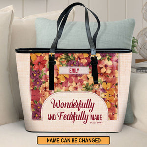 Jesuspirit | Wonderfully And Fearfully Made | Psalm 139:14 | Personalized Large Leather Tote Bag With Long Strap | Gift For Her LLTBHN810