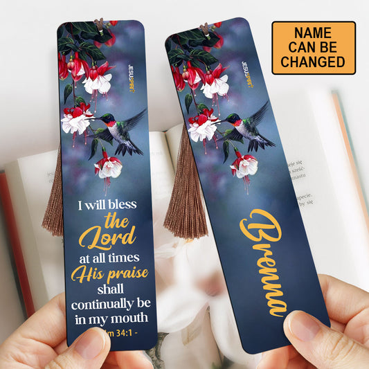 Jesuspirit | Flower And Humming Bird | I Will Bless The God | Psalm 34:1 | Beautiful Personalized Wooden Bookmarks MH37