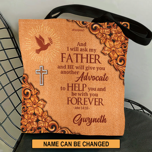 Jesuspirit | Personalized Orange Tote Bag | Christ Gifts For Women Of God | John 14:16 | Cross And Pigeon TBH721