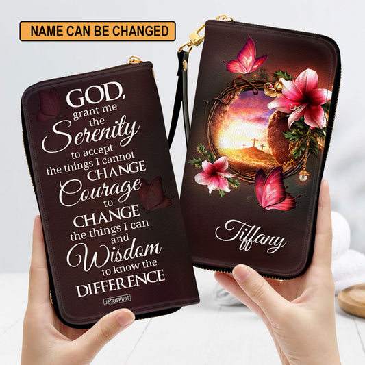 Jesuspirit | Spiritual Gifts For Christian Women | Personalized Zippered Leather Clutch Purse | God, Grant Me The Serenity To Accept The Things I Cannot Change NUH321H