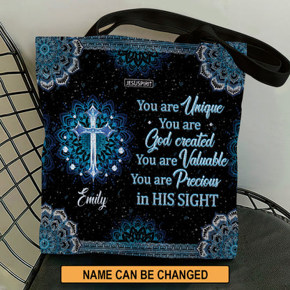 Beautiful Personalized Cross Christian Tote Bag - You Are God Created AM253