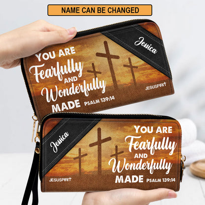 Jesuspirit | You Are Fearfully And Wonderfully Made | Psalm 139:14 | Personalized Cross Clutch Purse HN148