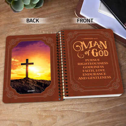 Jesuspirit | Beautiful Cross Spiral Journal | Man Of God | 1 Timothy 6:11 | Inspirational Gifts For Christian Men SJH719