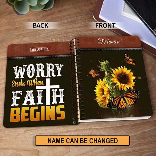 Worry Ends When Faith Begins - Pretty Personalized Spiral Journal HIM305