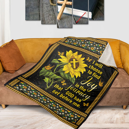 Jesuspirit | I Will Choose To Find Joy In The Journey | Sunflower And Cross | Stunning Fleece Blanket FBHN616