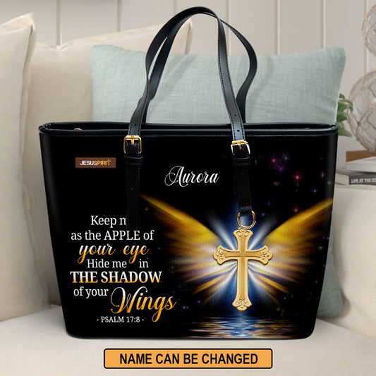 Jesuspirit | Hide Me In The Shadow Of Your Wings | Psalm 17:8 | Christ Gifts For Religious Women Personalized Large Leather Tote Bag With Long Strap LLTBH779