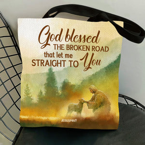 Jesuspirit | God Blessed The Broken Road | Meaningful Gift For Christians | Jesus And Lamb | Tote Bag HN149