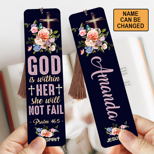 God Is Within Her, She Will Not Fall - Personalized Wooden Bookmarks BM30