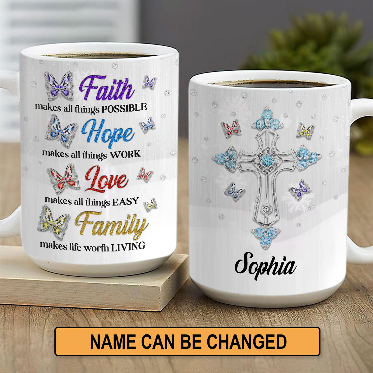 Elegant Personalized Cross White Ceramic Mug - Hope Makes All Things Work NUHN144A