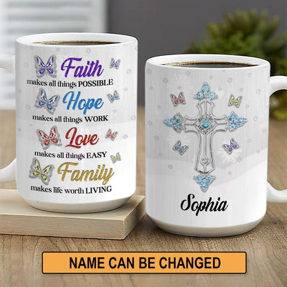 Elegant Personalized Cross White Ceramic Mug - Hope Makes All Things Work NUHN144A