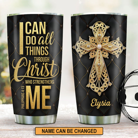 Jesuspirit | Personalized Cross Stainless Steel Tumbler 20oz | I Can Do All Things Through Christ | Philippians 4:13 | Unique Scripture Gifts For Christians SSTH783