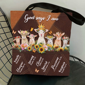 Cute Lamb And Sunflower Tote Bag - God Says You Are Chosen NM144