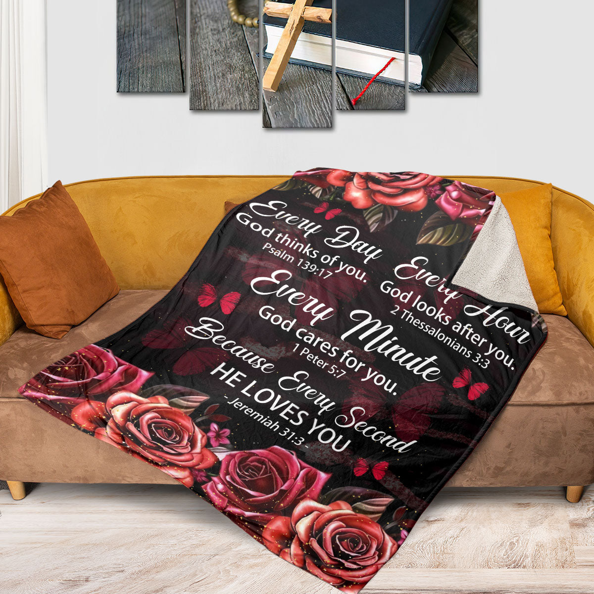 Jesuspirit | Every Hour God Looks After You | Rose And Butterfly | Gorgeous Fleece Blanket For Christians FBHN602