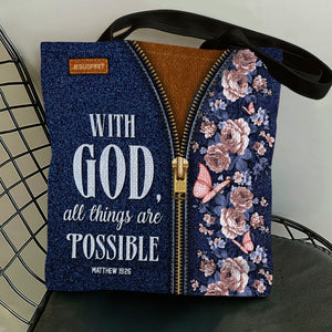 Jesuspirit | Inspirational Christian Gifts For Religious Women | With God All Things Are Possible | Matthew 19:26 | Tote Bag TBHN673