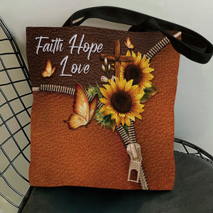 Faith Hope Love - Beautiful Sunflower Tote Bag NH127