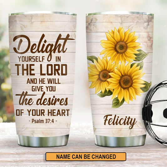 Jesuspirit Personalized Stainless Steel Tumbler 20oz | Psalm 37:4 | Delight Yourself In The Lord H26