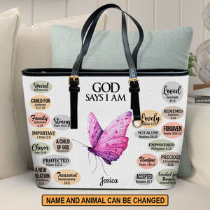 Jesuspirit | What God Says About You | Personalized Large Leather Tote Bag With Long Strap | Scripture Gifts For Christian Women LLTBH740