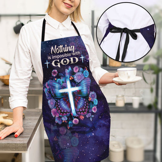 Jesuspirit Apron With Adjustable Neck Strap | Butterfly & Cross | Luke 1:37 | Nothing Is Impossible With God HN156