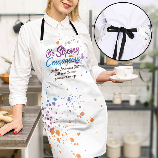 Jesuspirit | Be Strong And Courageous | Joshua 1:9 | Meaningful Gift For Christians | Apron With Tie Back Closure HN116