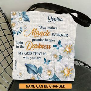 Jesuspirit | Gorgeous Personalized Tote Bag | Flower And Butterfly | Way Maker And Miracle Worker TBHN612