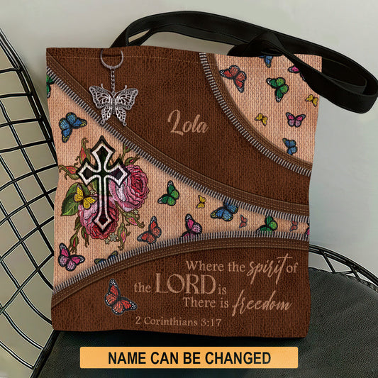 Lovely Personalized Butterfly Tote Bag - Where The Spirit Of The Lord Is, There Is Freedom NM146