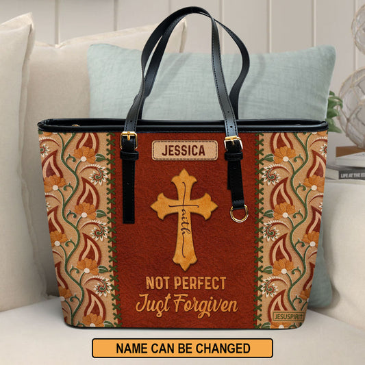 Not Perfect Just Forgiven - Awesome Personalized Lion Large Leather Tote Bag NUHN367