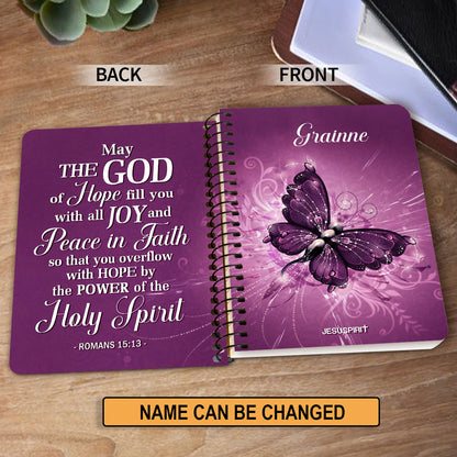 Jesuspirit | Scripture Gifts For Church Members | Romans 15:13 | Personalized Purple Butterfly Spiral Journal SJH729