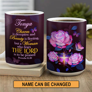 Jesuspirit | Spiritual Gifts Scripture For Woman Of God | Rose And Cross | Proverbs 31:30 | Personalized Ceramic Mug CCMM714