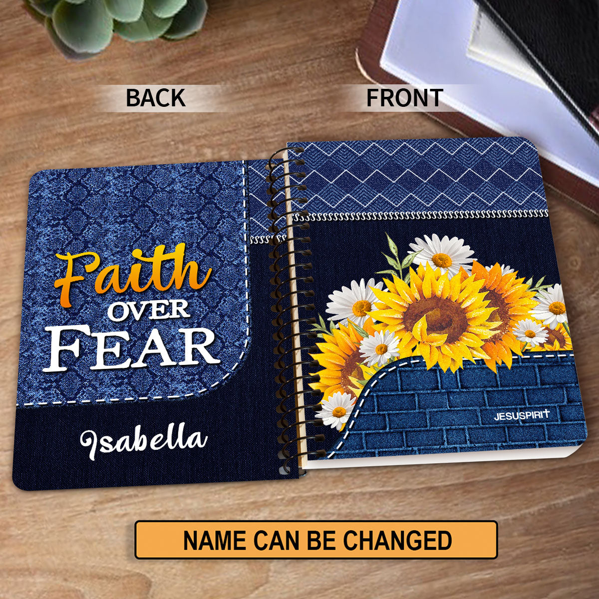 Jesuspirit | Christian Spiritual Gifts For Friends | Personalized Sunflower Spiral Journal | Faith Over Fear SJHN674