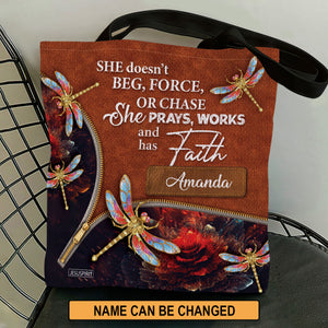 She Prays, Works, And Has Faith - Gorgeous Personalized Tote Bag NUH274