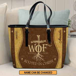 Personalized Large Leather Tote Bag - Rooted In Christ NUHN366