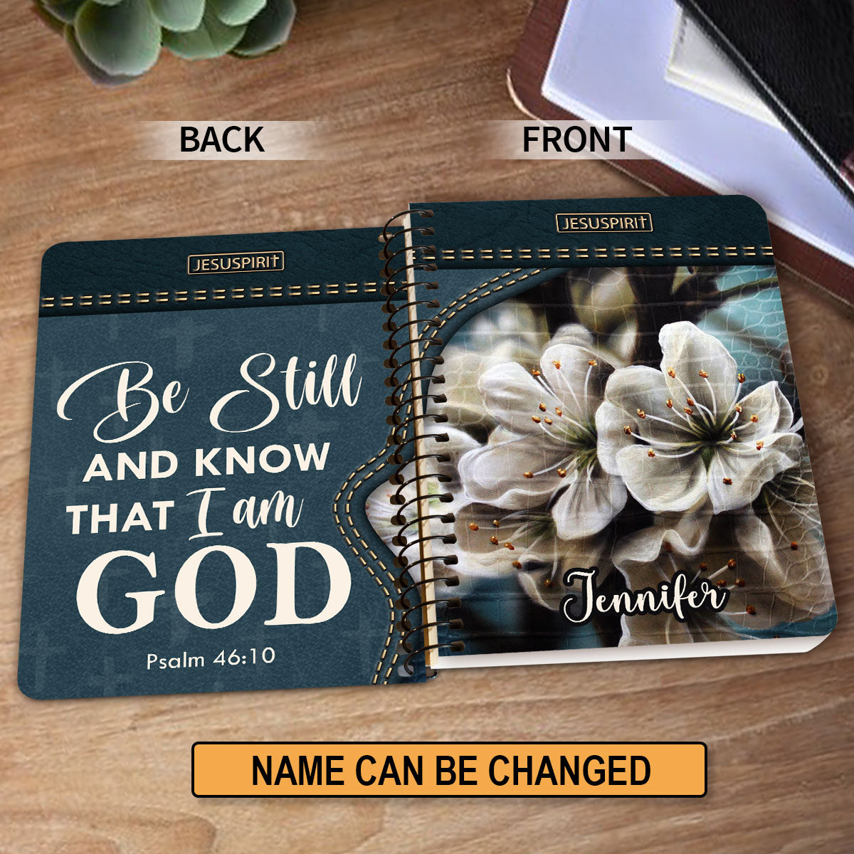 Be Still And Know That I Am God - Personalized Floral Cross Spiral Journal NUHN362