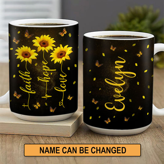 Adorable Personalized Sunflower White Ceramic Mug - Have Faith In God HHN210A