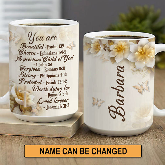 Pretty Personalized Flower White Ceramic Mug - You Are Forgiven NUHN353