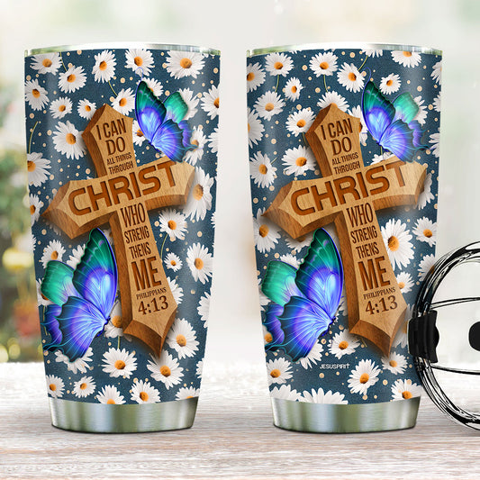 Jesuspirit | Daisy Stainless Steel Tumbler 20oz | Philippians 4:13 | I Can Do All Things Through Christ | Christian Gift Ideas For Relatives SSTH782