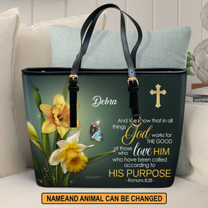 Jesuspirit | Romans 8:28 | Spiritual Gifts For Christian Women | Personalized Large Leather Tote Bag With Long Strap LLTBH741
