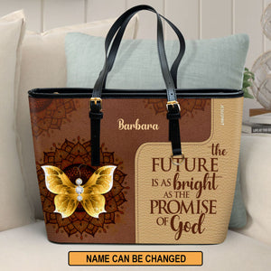 Jesuspirit | Personalized Large Leather Tote Bag With Long Strap | Butterfly And Flower | Christ Gifts For Women Of God LLTBH738