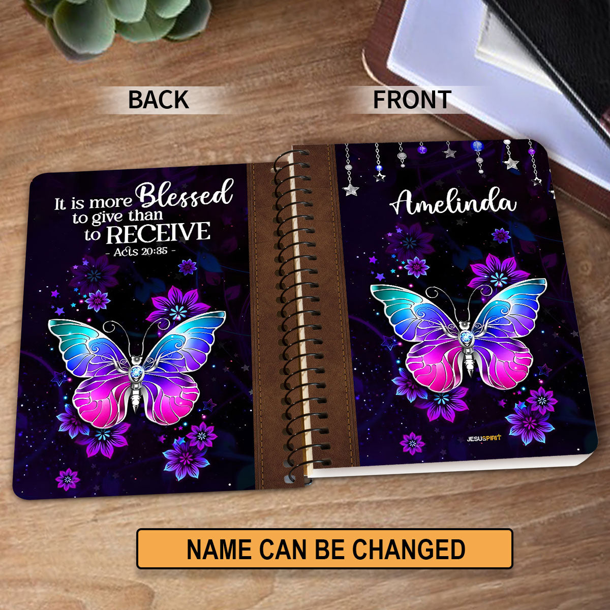 Jesuspirit Personalized Flower Spiral Journal | It Is More Blessed To Give Than To Receive | Acts 20:35 H38