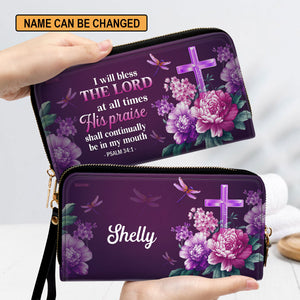 Jesuspirit | Gift For Religious Woman | I Will Bless The Lord At All Times | Psalm 34:1 | Personalized Flower Leather Clutch Purse CPH24H