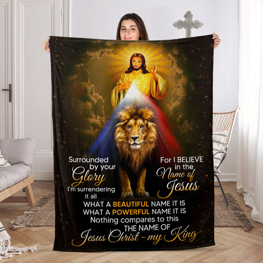 Jesuspirit | Spiritual Gift Of Faith For Christian People | For The Name Of Jesus Christ - My King | Lion And Jesus | Unique Fleece Blanket FBH799