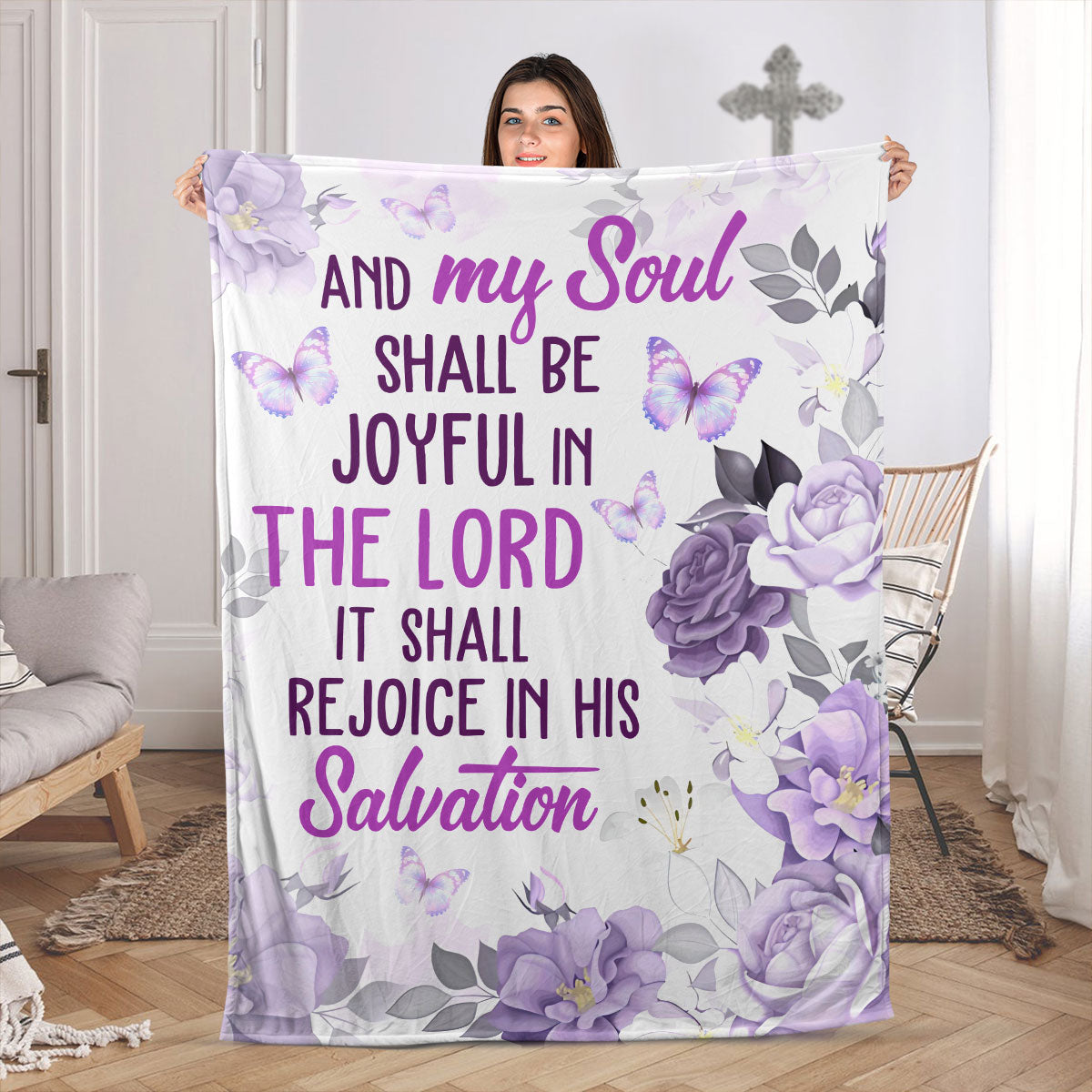 Jesuspirit Fleece Blanket | Flower And Butterfly | Psalm 35:9 | My Soul Shall Be Joyful In The Lord FBH620