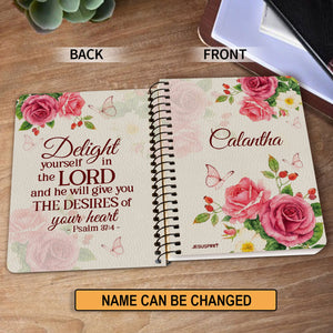 Jesuspirit | Spiritual Gifts For Christian Ladies | Delight Yourself In The Lord | Psalm 37:4 | Personalized Spiral Journal | Rose & Butterfly SJH731